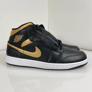 Men's Size 12 Nike Air Jordan 1 Mid Shoes Black Metallic Gold White DQ8426-071