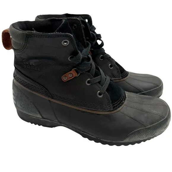 Men’s Sorel Black Leather Rubber Waterproof Snow Boots Lace Up Size 10