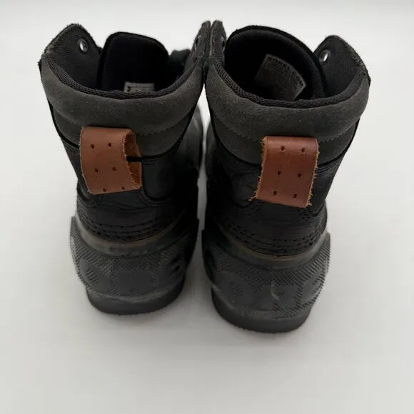 Men’s Sorel Black Leather Rubber Waterproof Snow Boots Lace Up Size 10