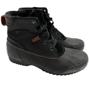 Men’s Sorel Black Leather Rubber Waterproof Snow Boots Lace Up Size 10