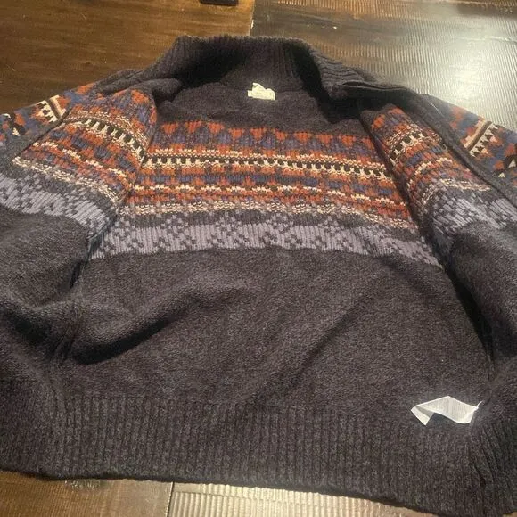 Men's Stetson Western Gray Patterned Sweater Zip up Cardigan XL