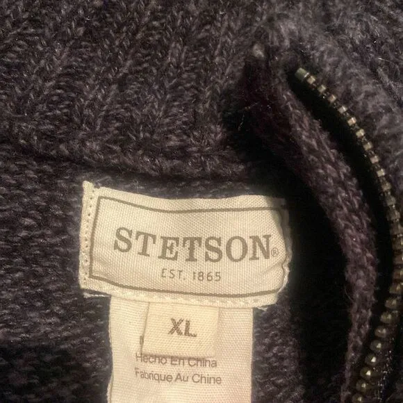 Men's Stetson Western Gray Patterned Sweater Zip up Cardigan XL