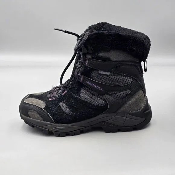 Merrel Women's Size 6.5 US GUC Damson Black Insulated Fleecd Winter Ankle Boots