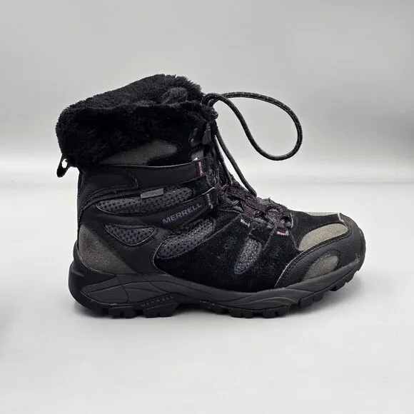Merrel Women's Size 6.5 US GUC Damson Black Insulated Fleecd Winter Ankle Boots