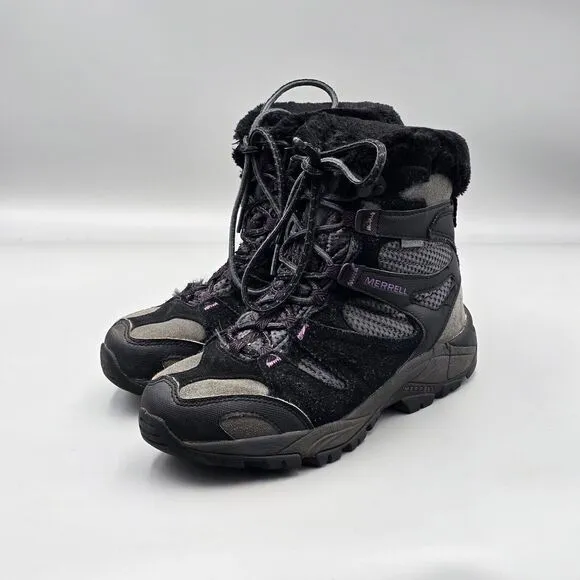 Merrel Women's Size 6.5 US GUC Damson Black Insulated Fleecd Winter Ankle Boots