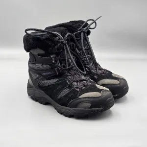 Merrel Women's Size 6.5 US GUC Damson Black Insulated Fleecd Winter Ankle Boots