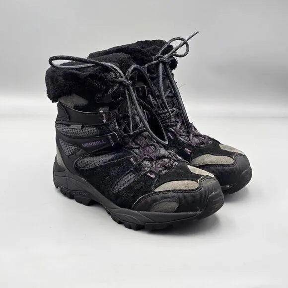Merrel Women's Size 6.5 US GUC Damson Black Insulated Fleecd Winter Ankle Boots