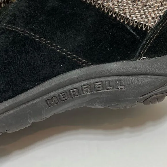 Merrell Black Suede Women’s Hiking Shoes With Faux Sherpa And Tweed Accents