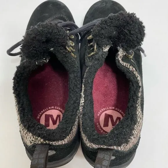 Merrell Black Suede Women’s Hiking Shoes With Faux Sherpa And Tweed Accents