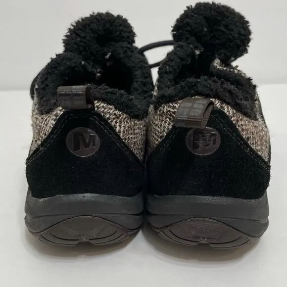 Merrell Black Suede Women’s Hiking Shoes With Faux Sherpa And Tweed Accents