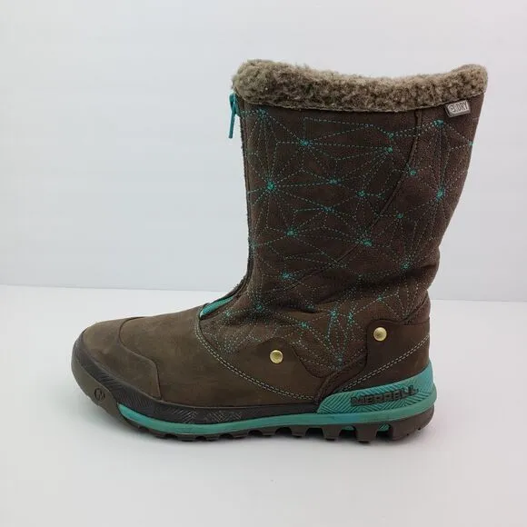 Merrell Bracken Womens Size 9 Brown Teal Leather 400 Gram Insulated Warm Winter