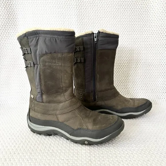 Merrell Grey Pewter Mid Calf Murren Waterproof Hiking Zip Boots Lined 10 J02165