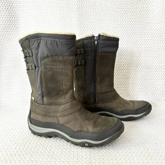 Merrell Grey Pewter Mid Calf Murren Waterproof Hiking Zip Boots Lined 10 J02165