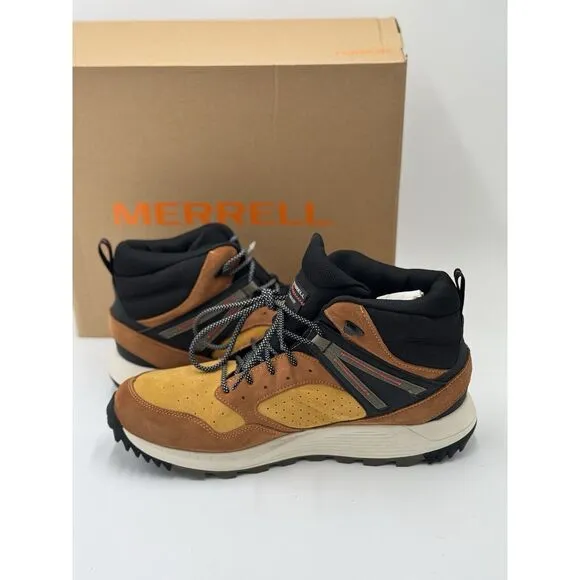 Merrell Men's Wildwood Mid Leather Waterproof Hiking Boots Spice Gold Sz 12 NEW