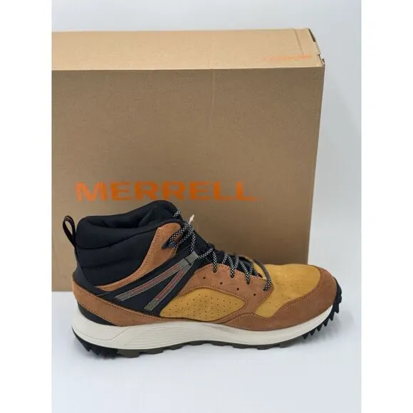 Merrell Men's Wildwood Mid Leather Waterproof Hiking Boots Spice Gold Sz 12 NEW
