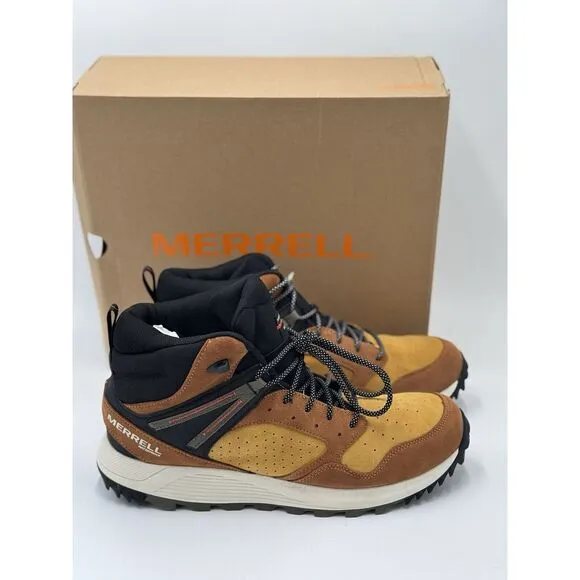 Merrell Men's Wildwood Mid Leather Waterproof Hiking Boots Spice Gold Sz 12 NEW