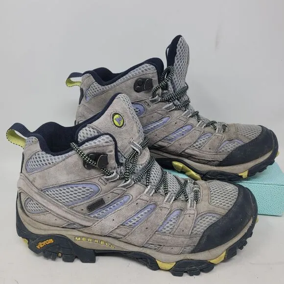 Merrell Womens Moab 2 Mid J19896 Gray Hiking Boots Shoes Vibram Womens Size 8.5