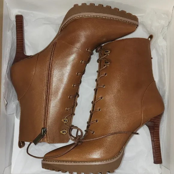 Michael Kors Brown Heeled Boots with Lace-Up Design - Kyle