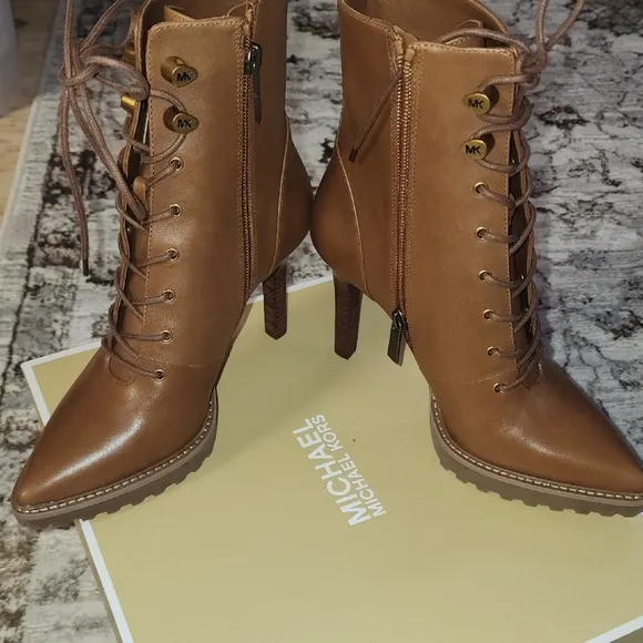 Michael Kors Brown Heeled Boots with Lace-Up Design - Kyle
