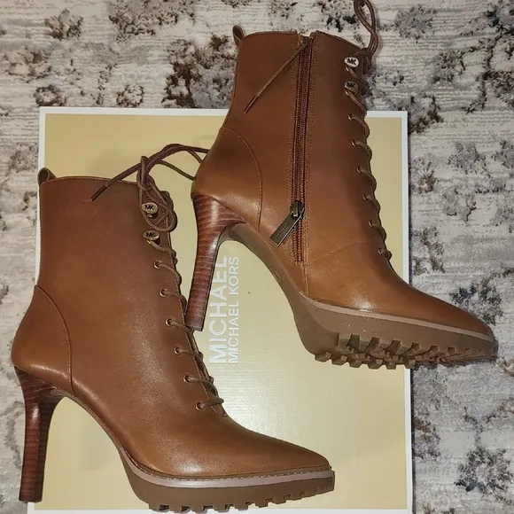 Michael Kors Brown Heeled Boots with Lace-Up Design - Kyle