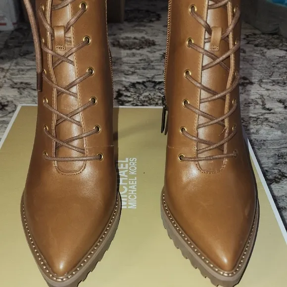 Michael Kors Brown Heeled Boots with Lace-Up Design - Kyle