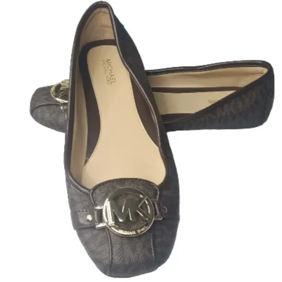 Michael Kors Fulton Ballet Flats  Moccasin Shoes MK Logo Brown Size 8 Medium