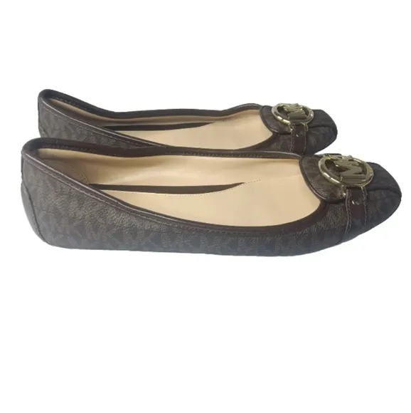 Michael Kors Fulton Ballet Flats  Moccasin Shoes MK Logo Brown Size 8 Medium