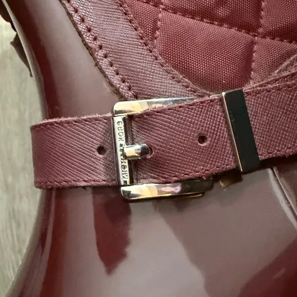 MICHAEL KORS Fulton Quilted Burgundy Fur Lined Rain Boots EUC Sz 7 $350 Foldover