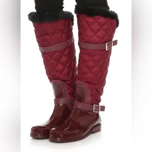 MICHAEL KORS Fulton Quilted Burgundy Fur Lined Rain Boots EUC Sz 7 $350 Foldover