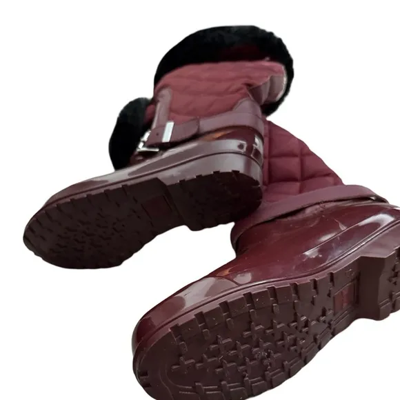 MICHAEL KORS Fulton Quilted Burgundy Fur Lined Rain Boots EUC Sz 7 $350 Foldover