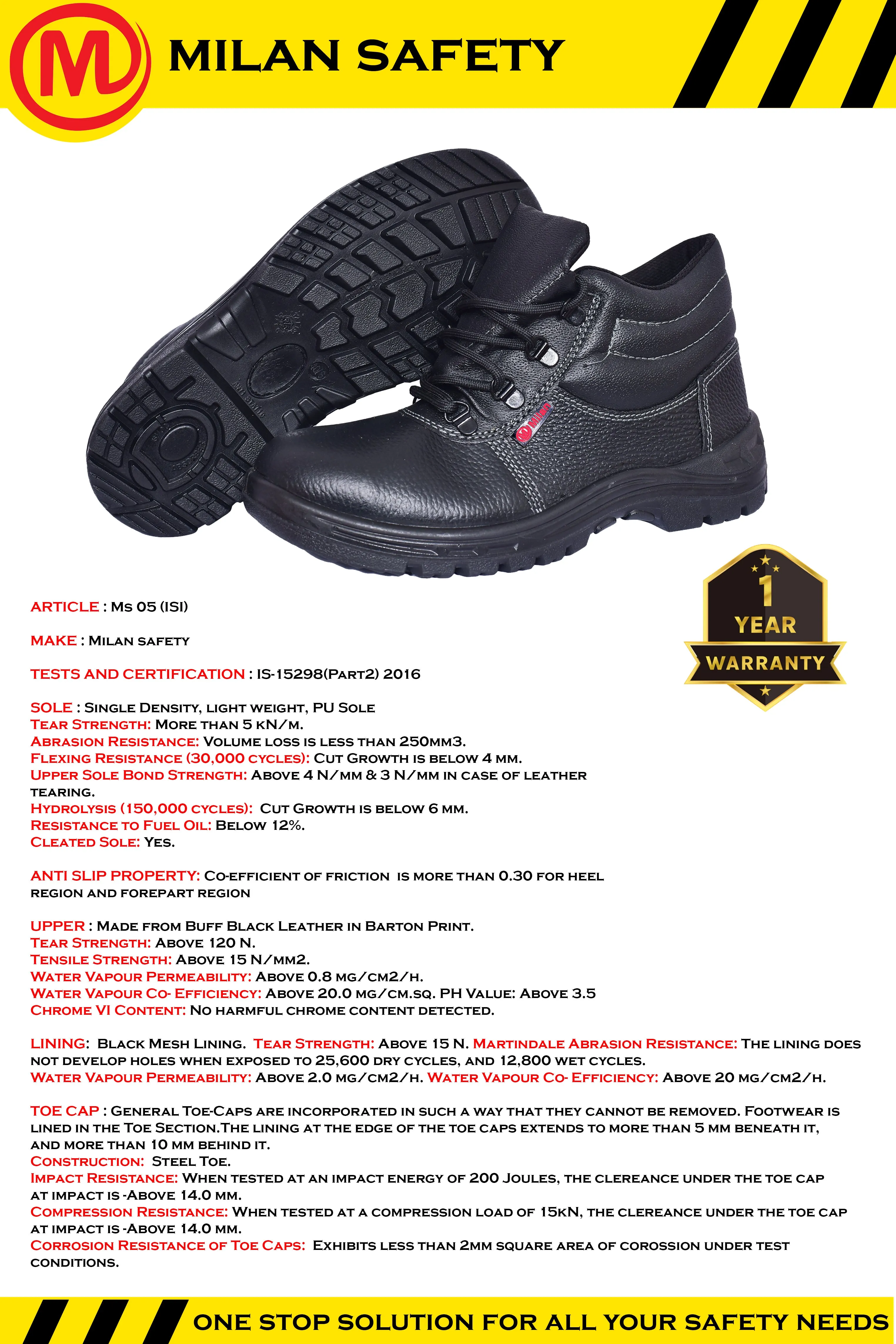 Milan Safety Shoe MS 07 – Lightweight, High-ankle |  ISI-Compliant Single -Density Safety Footwear