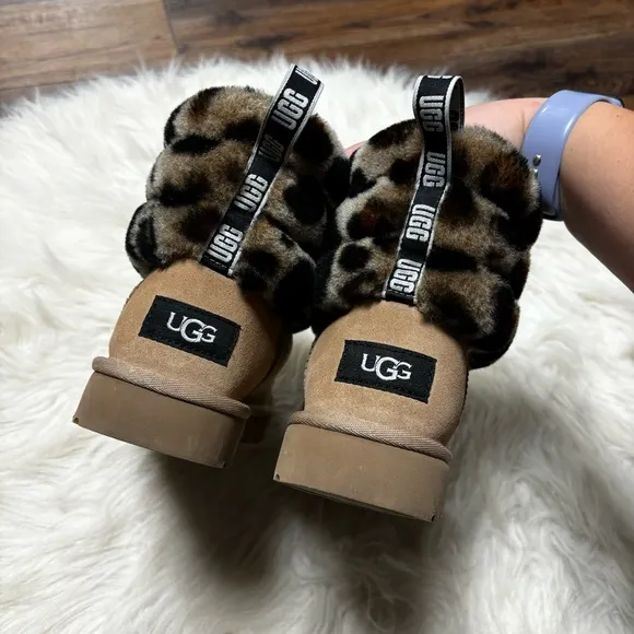 Mini Quilted Fluff Leopard Print Ugg Boots size 6 Warm Sheepskin Winter Boots