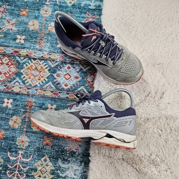 Mizuno Wave Rider 21 Womens Size 7.5 Running Shoes Gray Blue Orange