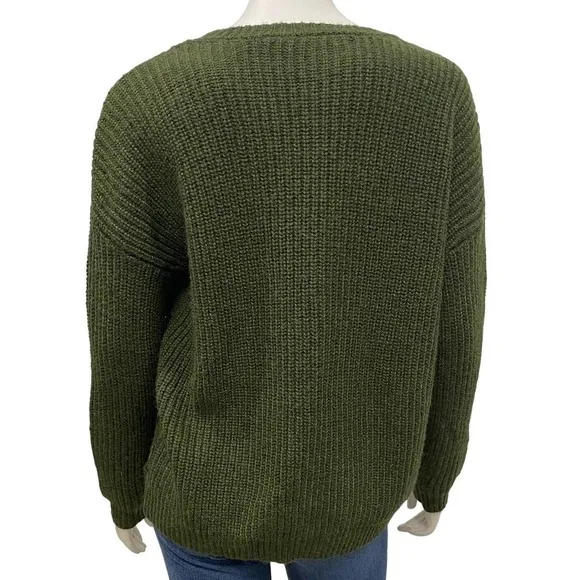 MNG Gorgeous Sequined Camo Design Olive Green Alpaca Sweater Size XS