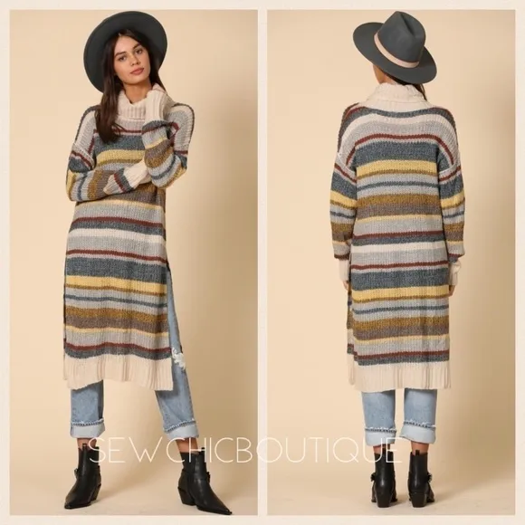 Multi-color Striped Turtleneck Sweater Dress