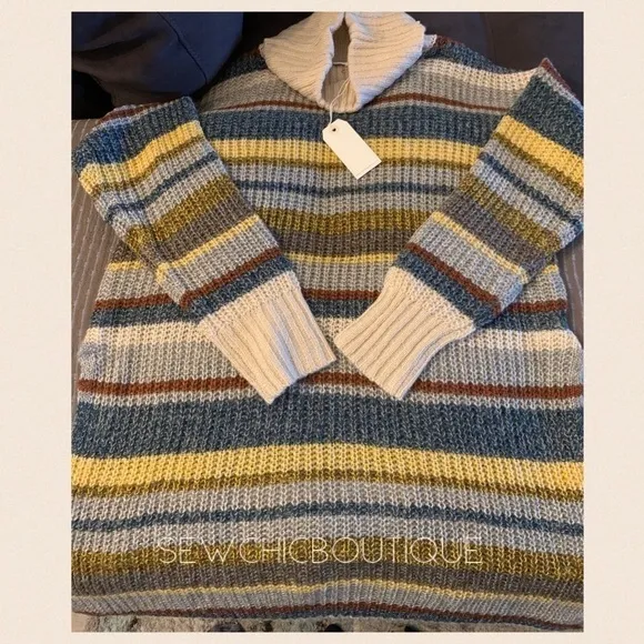 Multi-color Striped Turtleneck Sweater Dress