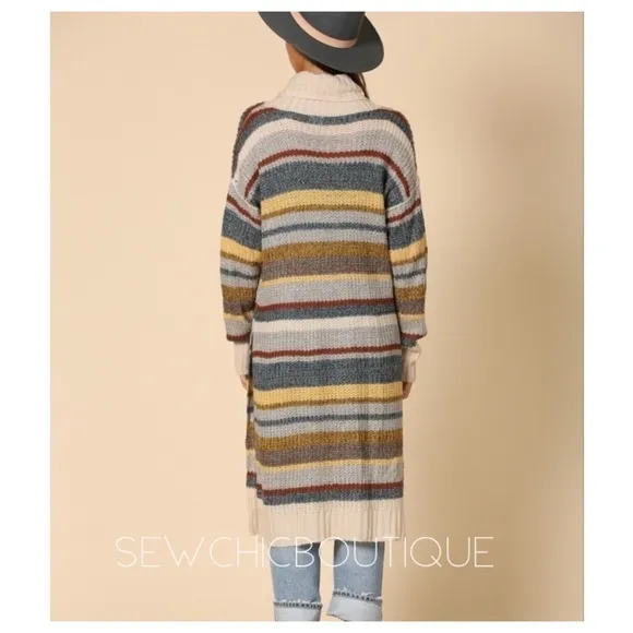 Multi-color Striped Turtleneck Sweater Dress