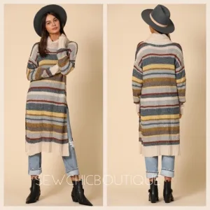 Multi-color Striped Turtleneck Sweater Dress