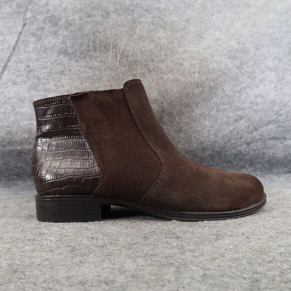 Naturalizer Shoes Womens 6 Booties Classic Comfort Leather Croc Ankle Boot Brown