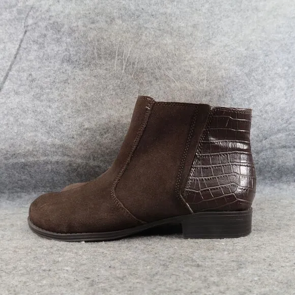 Naturalizer Shoes Womens 6 Booties Classic Comfort Leather Croc Ankle Boot Brown