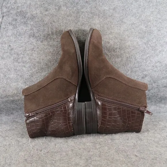 Naturalizer Shoes Womens 6 Booties Classic Comfort Leather Croc Ankle Boot Brown