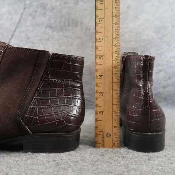 Naturalizer Shoes Womens 6 Booties Classic Comfort Leather Croc Ankle Boot Brown