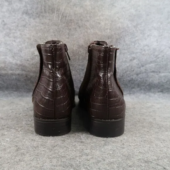 Naturalizer Shoes Womens 6 Booties Classic Comfort Leather Croc Ankle Boot Brown