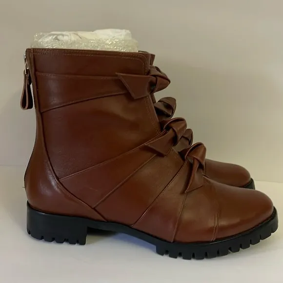 NEW Alexandre Birman Lolita Knots Waterproof Combat Boots Rum Size 36 EU - 6 US