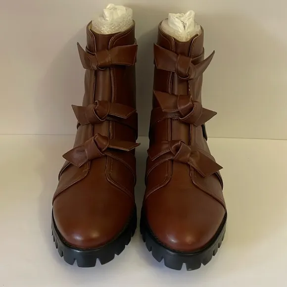NEW Alexandre Birman Lolita Knots Waterproof Combat Boots Rum Size 36 EU - 6 US
