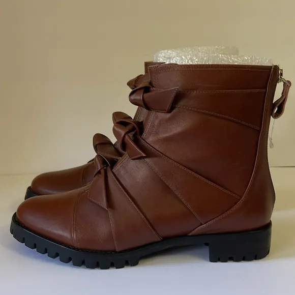 NEW Alexandre Birman Lolita Knots Waterproof Combat Boots Rum Size 36 EU - 6 US