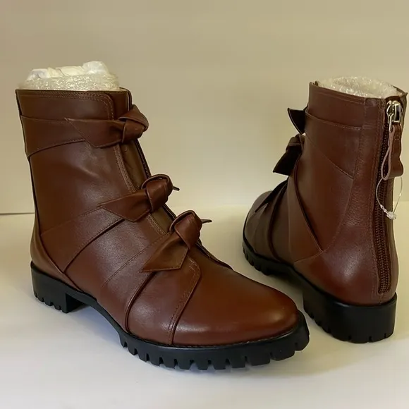 NEW Alexandre Birman Lolita Knots Waterproof Combat Boots Rum Size 36 EU - 6 US