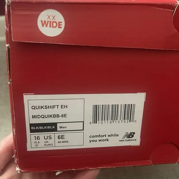 NEW BALANCE Composite Toe Quikshift Industrial Shoe Black Size 16 XX-Wide NEW