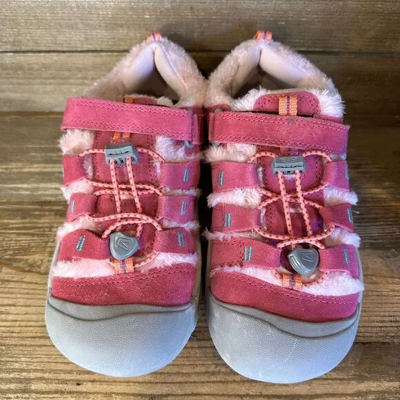 New Big Kids Keen Newport Pink Suede Fur Trimmed Outdoor Shoes Size 4 Y