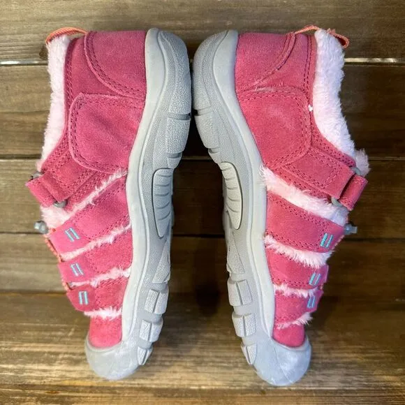 New Big Kids Keen Newport Pink Suede Fur Trimmed Outdoor Shoes Size 4 Y